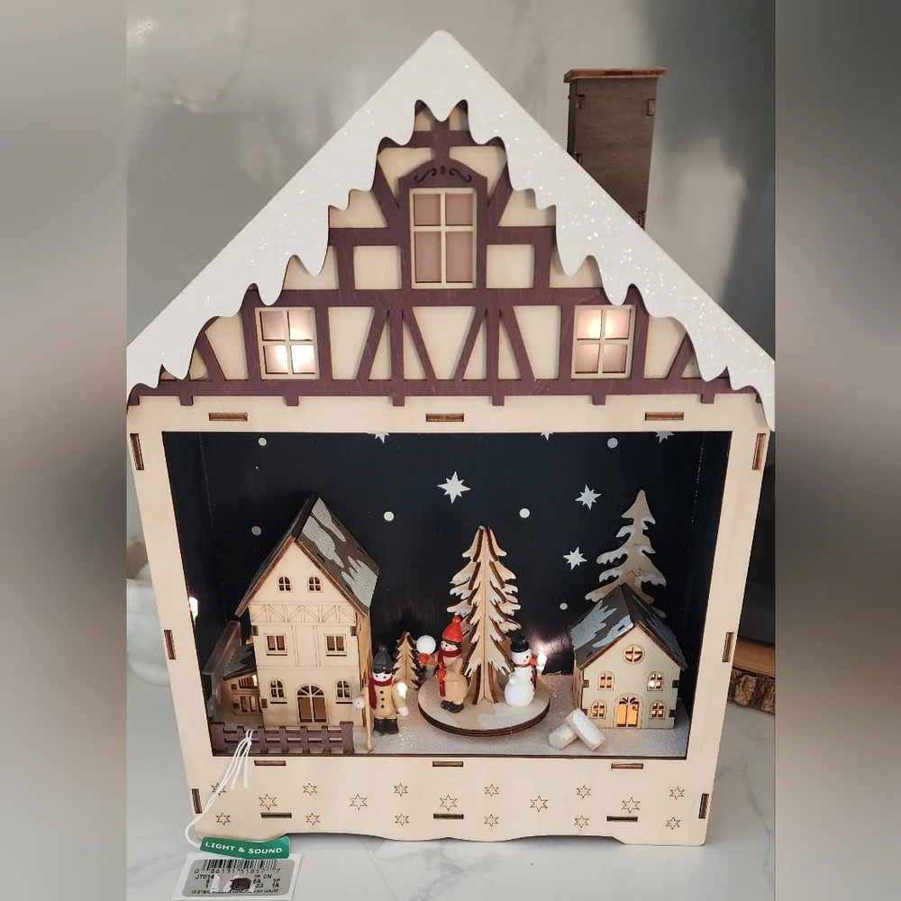 Kurt Adler‎ 13.5 Inch Battery Operated Wooden Musical LED House Light  Sound NWT